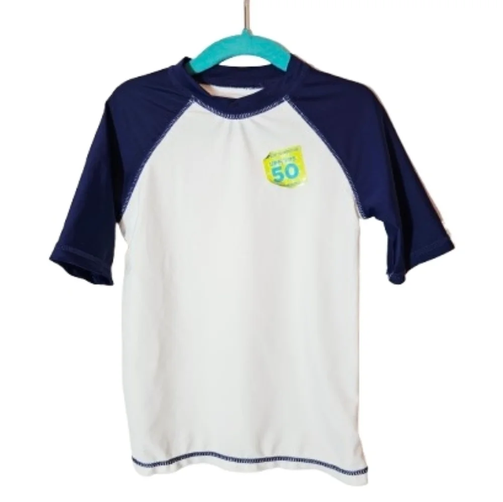 Tommy Bahama Kids Navy and White Swim Shirt Rash Guard Size 5/6 NWT